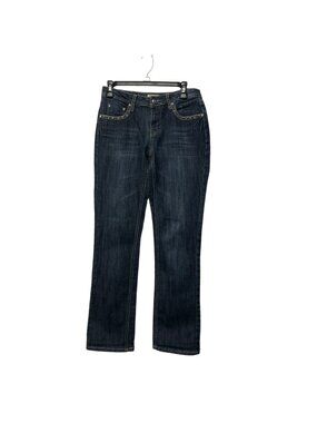 Earl Jean Denim Pants Womens Size 6 Embellished Pocket Straight Leg Black Jeans